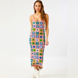 Forever 21 Pink Knit Crochet Boho Halter Midi Dress